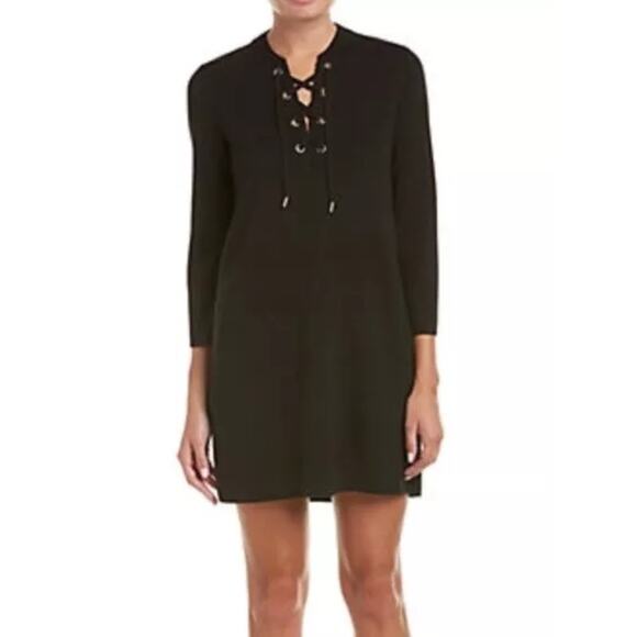 Theory Patrinelle Lace-Up Merino Wool Blend Black Sweater Dress Small - Picture 4 of 11
